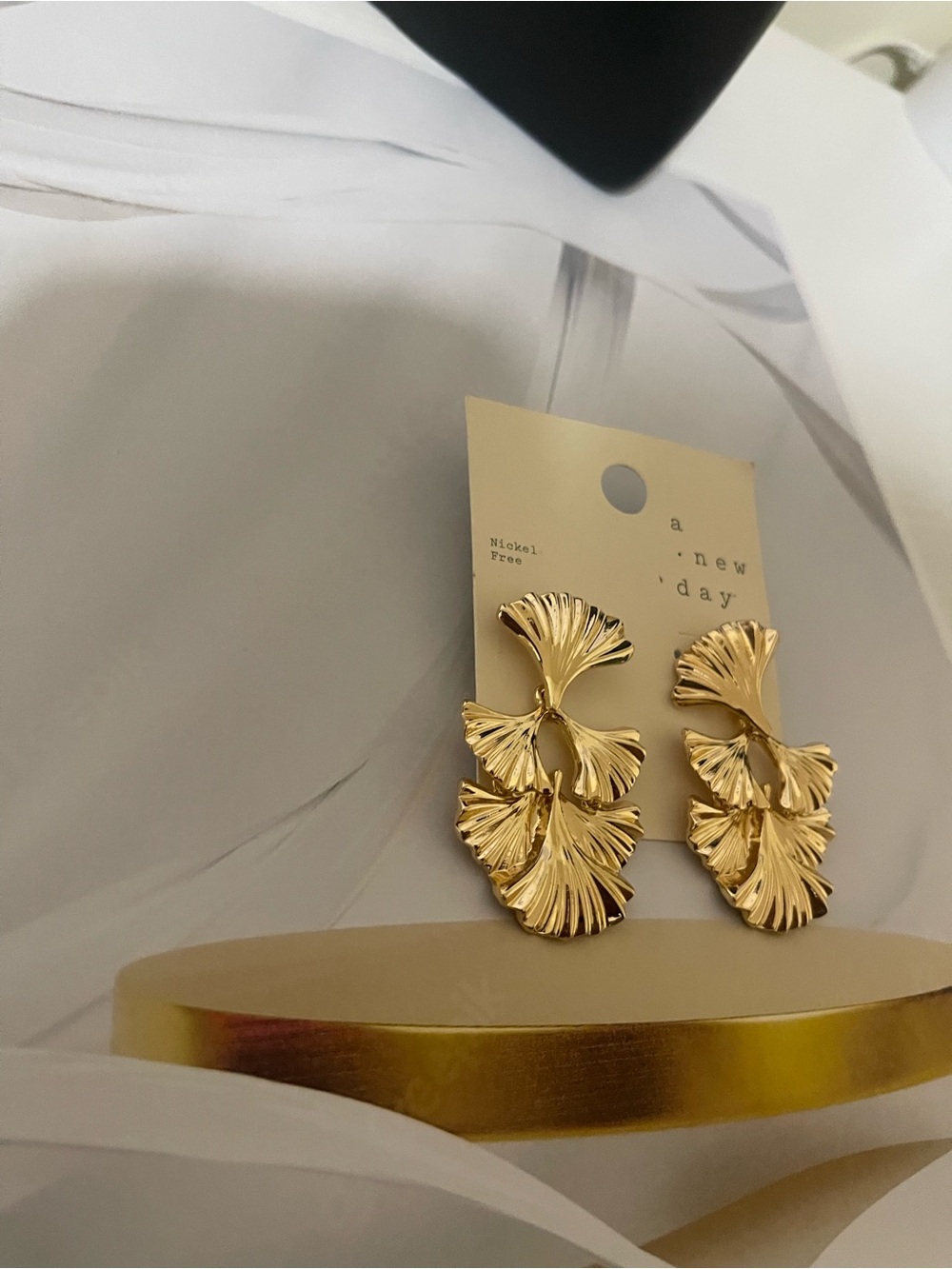 a new day Shiny Gold Ginkgo Leaf Drop Earrings